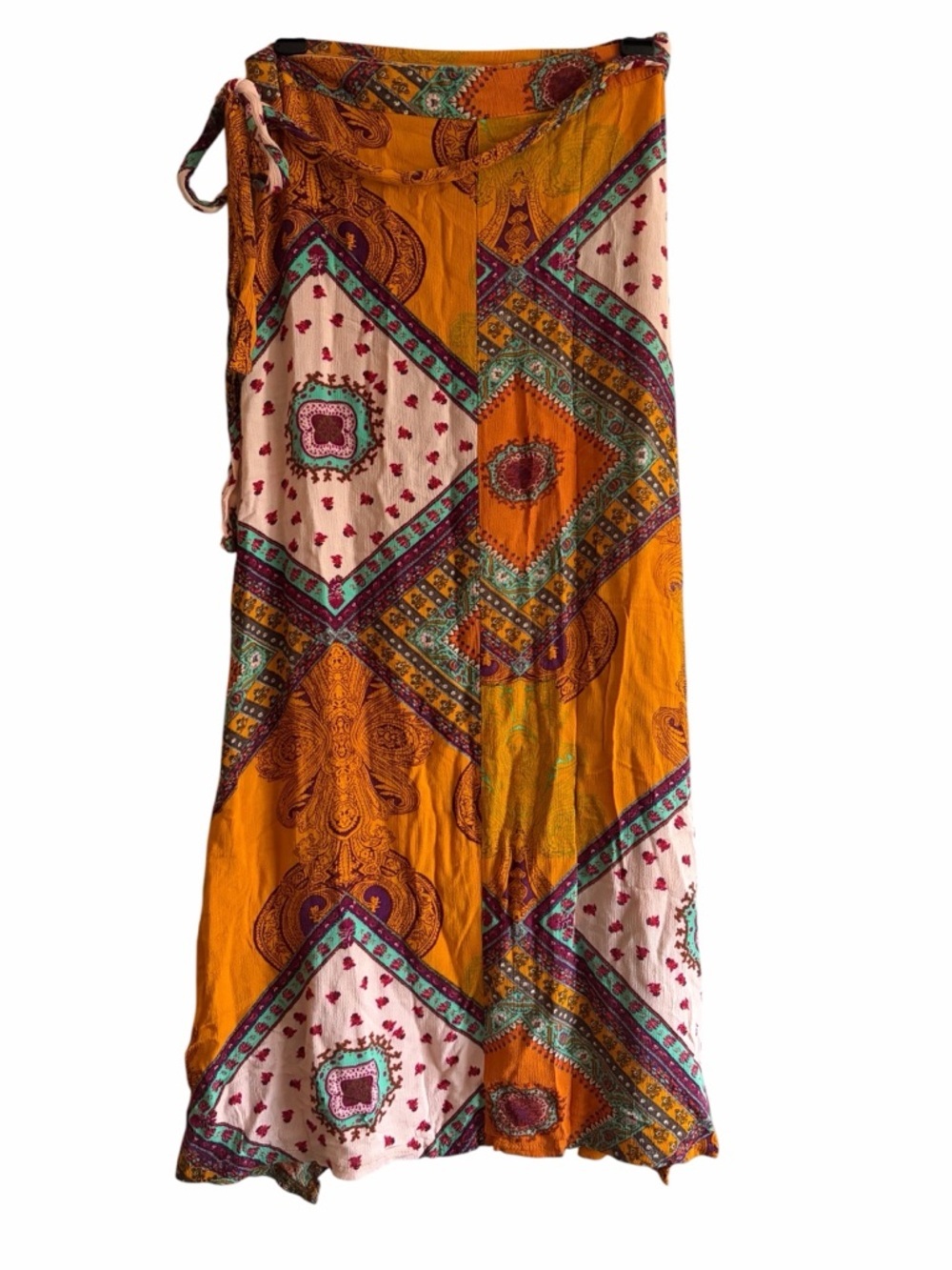 Bohemian Orange Wrap Maxi Skirt - Picture 5 of 6